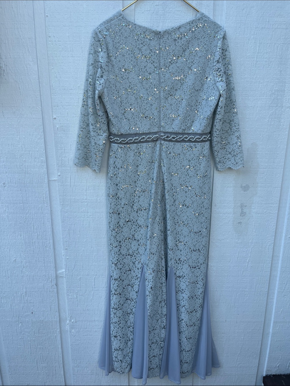 Alex Evenings 12 Silver Sequin Lace Mermaid Evening dress  mother of the bride - Picture 4 of 9